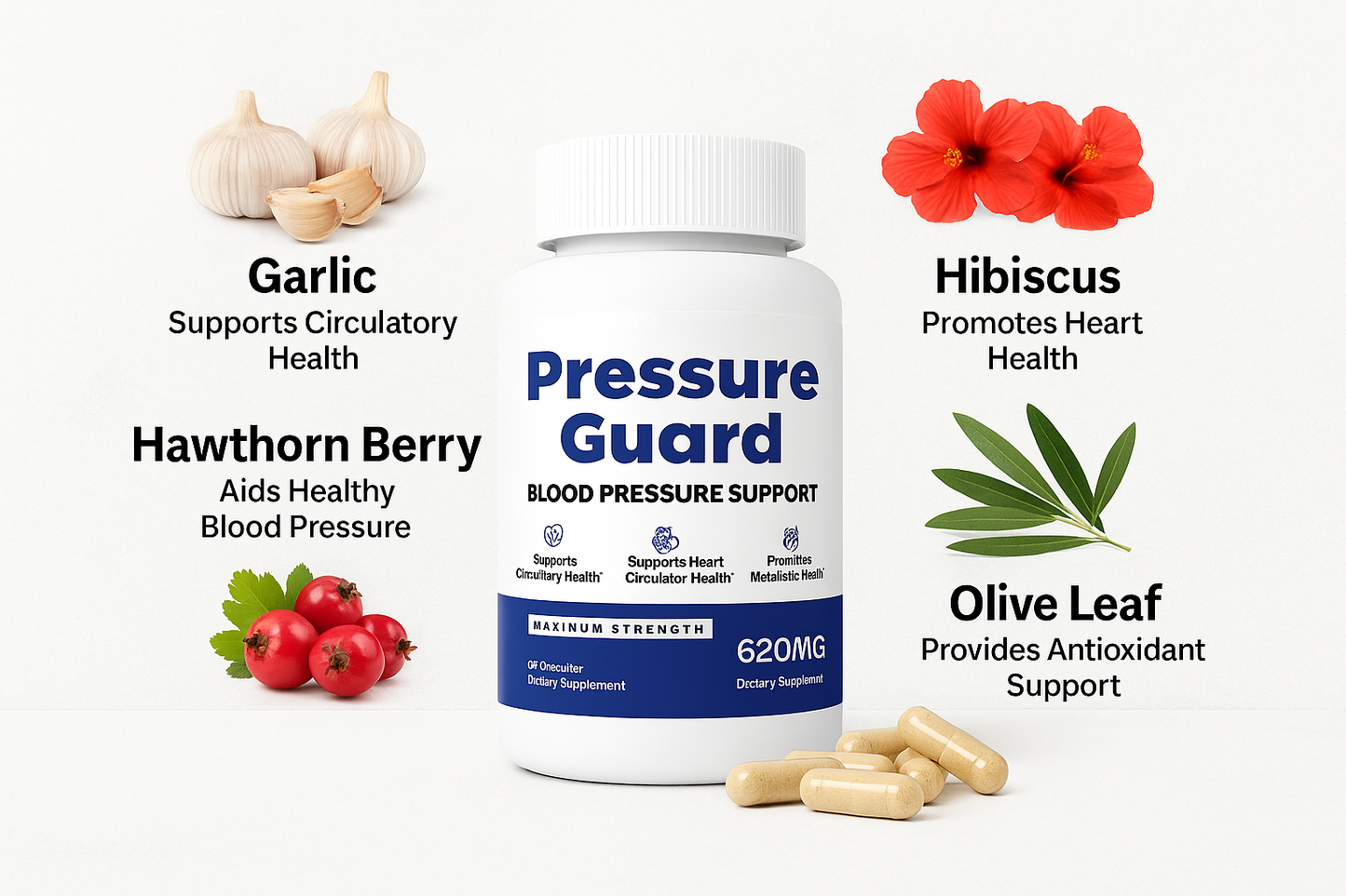 Pressure Guard - Blood Pressure Support Capsules 12 Ingredients (60 Count)