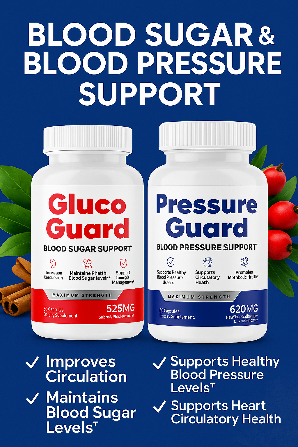 Gluco Guard Pressure Guard Combo Package - Advanced Blood Sugar and Blood Pressure Support