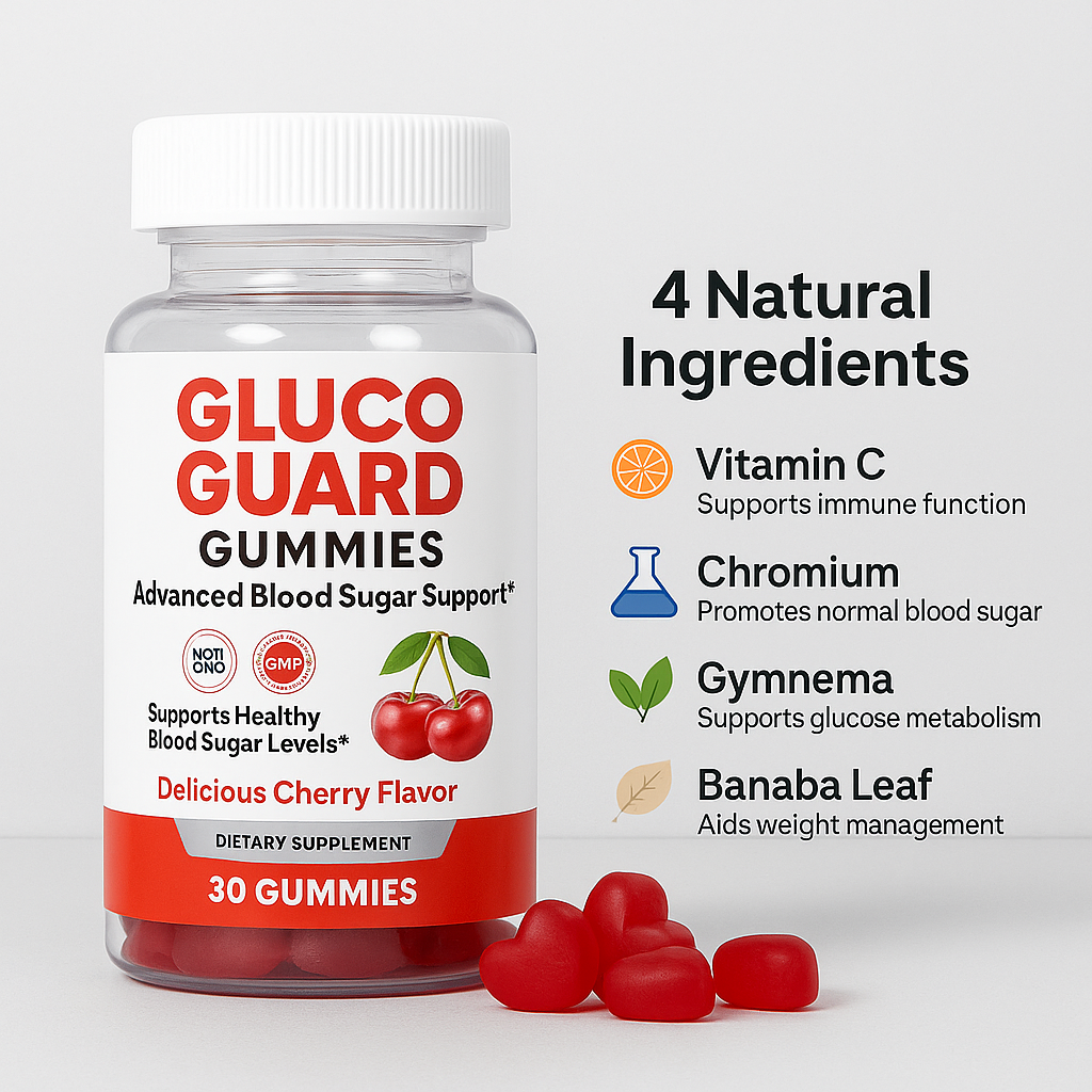 Gluco Guard Gummy - Cherry Flavor Blood Sugar Support Gummies – With ALA, Chromium & Cinnamon | Gluco Guard (30 Gummies)
