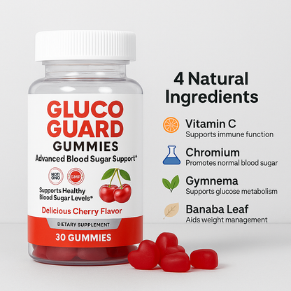 Gluco Guard Gummy - Cherry Flavor Blood Sugar Support Gummies – With ALA, Chromium & Cinnamon | Gluco Guard (30 Gummies)