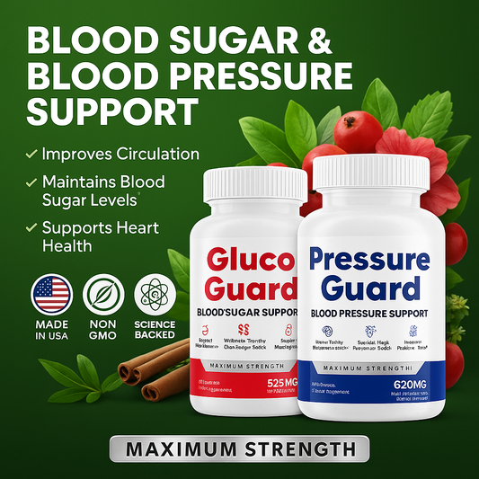 Gluco Guard Pressure Guard Combo Package - Advanced Blood Sugar and Blood Pressure Support